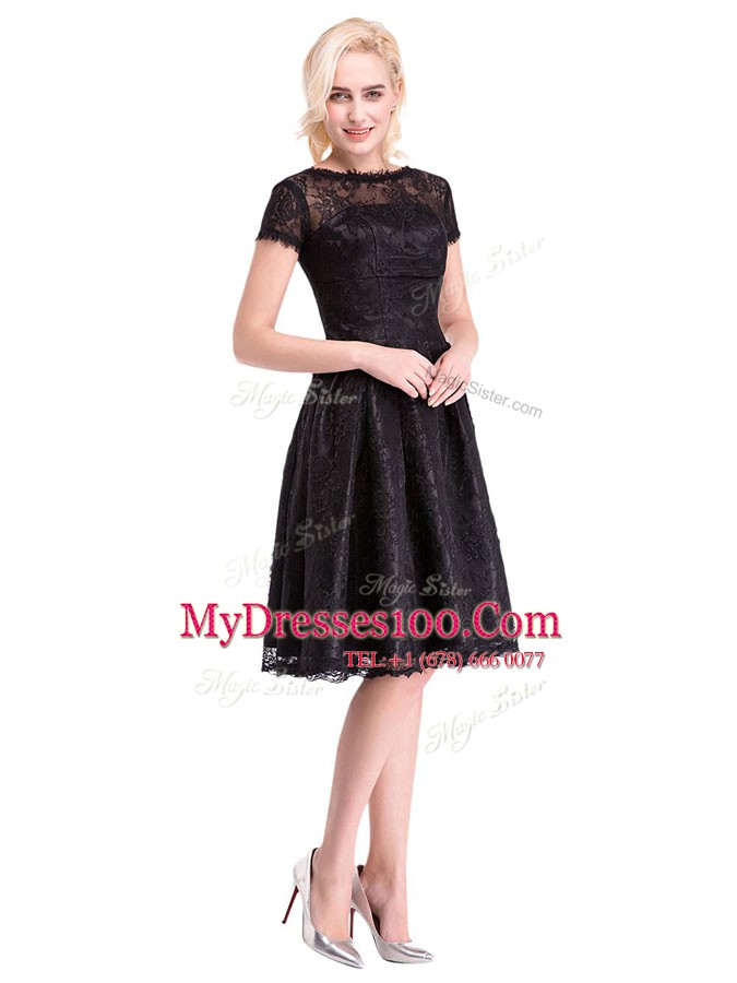 Custom Fit Lace Short Sleeves Knee Length Cocktail Dress and Lace