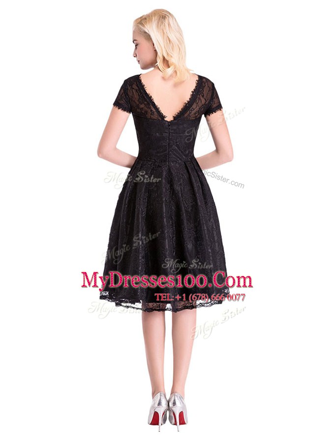 Custom Fit Lace Short Sleeves Knee Length Cocktail Dress and Lace