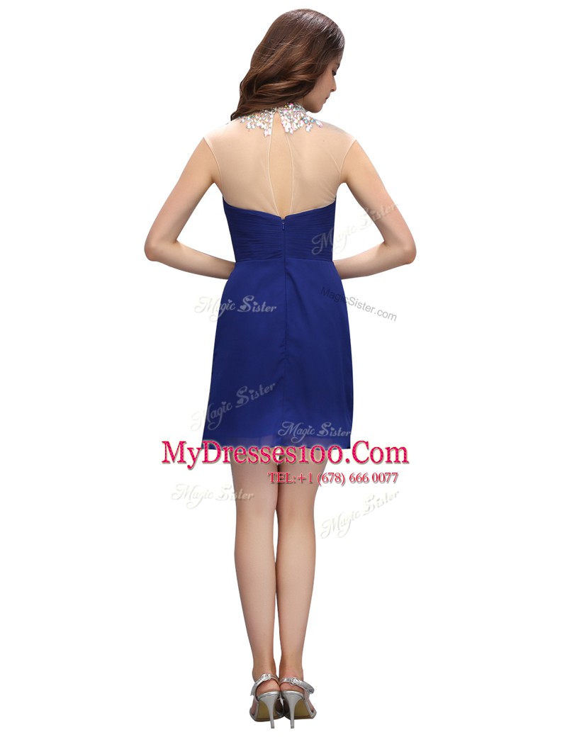 Clearance Empire Prom Party Dress Blue Sweetheart Chiffon Sleeveless Mini Length Zipper