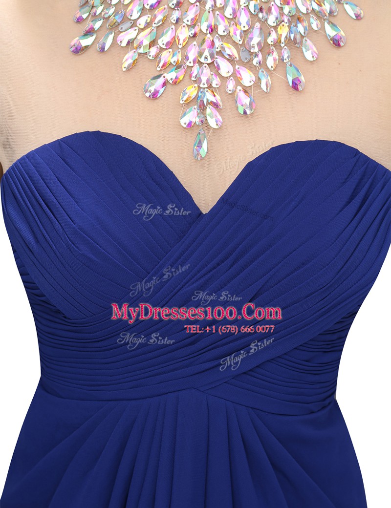 Clearance Empire Prom Party Dress Blue Sweetheart Chiffon Sleeveless Mini Length Zipper