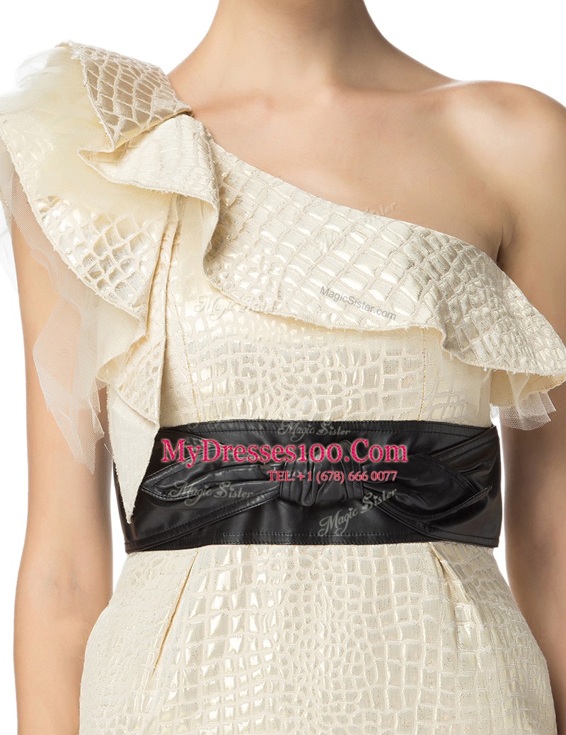 Decent Champagne Column/Sheath Printed One Shoulder Sleeveless Ruching Mini Length Zipper Club Wear
