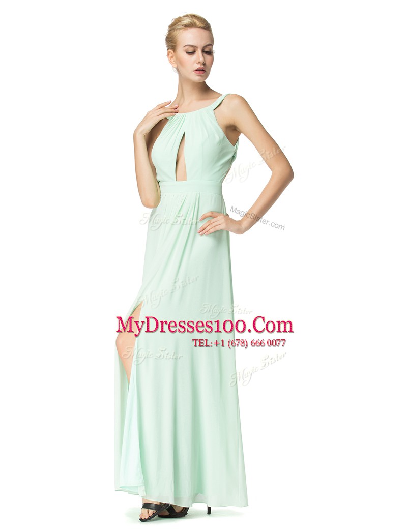 Perfect Scoop Chiffon Sleeveless Floor Length Prom Gown and Ruching