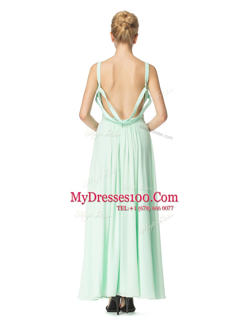 Perfect Scoop Chiffon Sleeveless Floor Length Prom Gown and Ruching