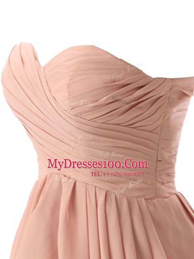 Fabulous Pink Column/Sheath Ruching Prom Party Dress Lace Up Chiffon Sleeveless Mini Length