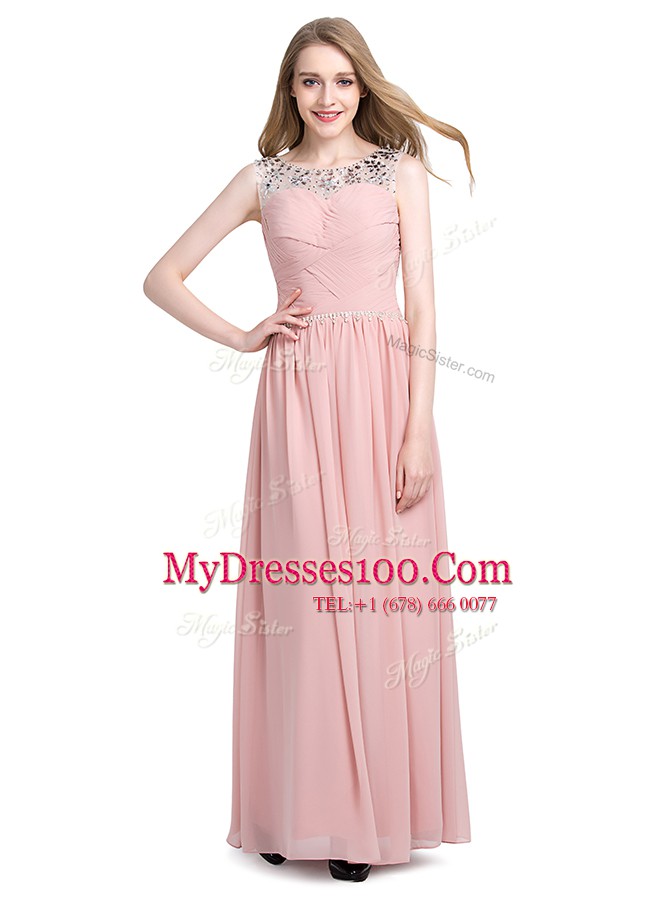 Lovely Pink Zipper Scoop Beading Evening Dress Chiffon Sleeveless