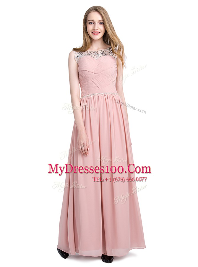 Lovely Pink Zipper Scoop Beading Evening Dress Chiffon Sleeveless