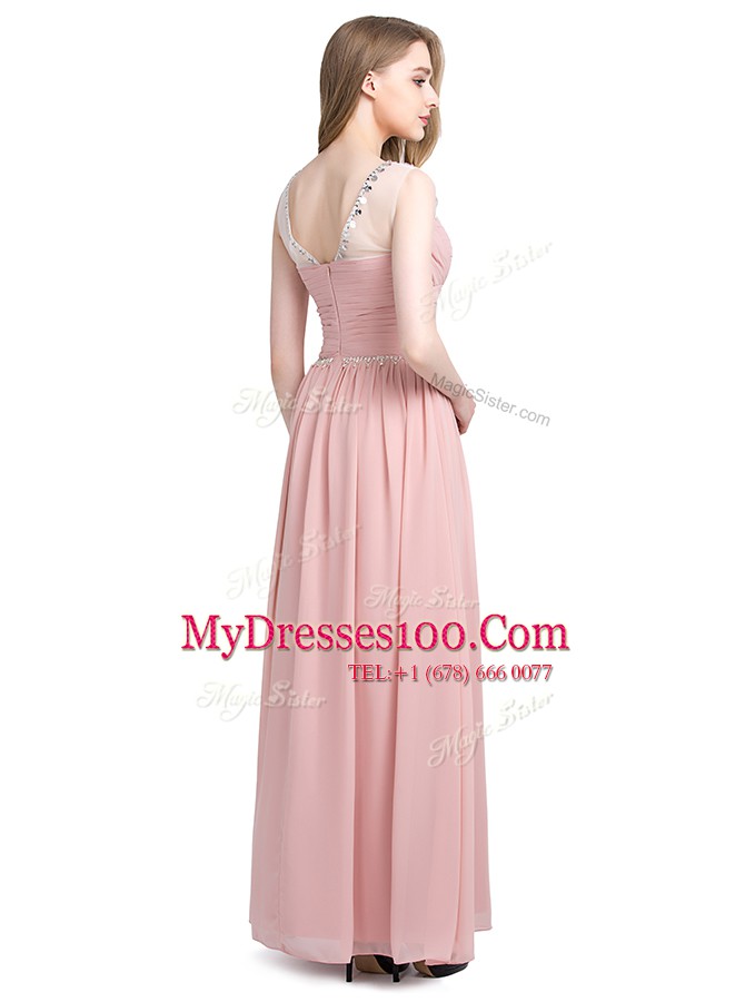 Lovely Pink Zipper Scoop Beading Evening Dress Chiffon Sleeveless