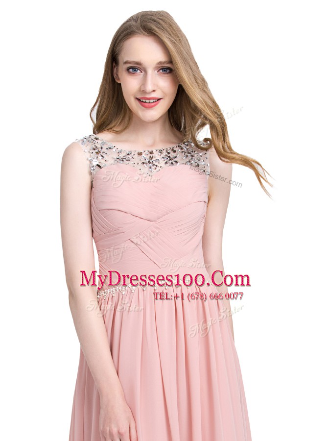 Lovely Pink Zipper Scoop Beading Evening Dress Chiffon Sleeveless