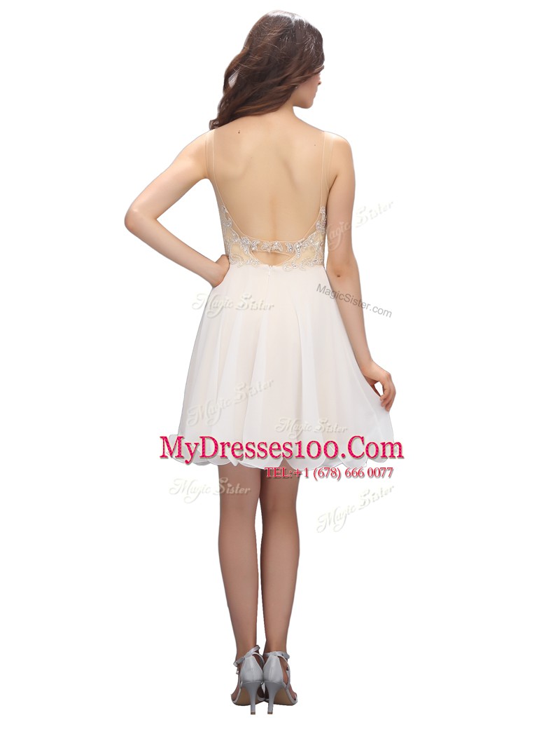 Sumptuous White Chiffon Backless Spaghetti Straps Sleeveless Mini Length Prom Dresses Beading