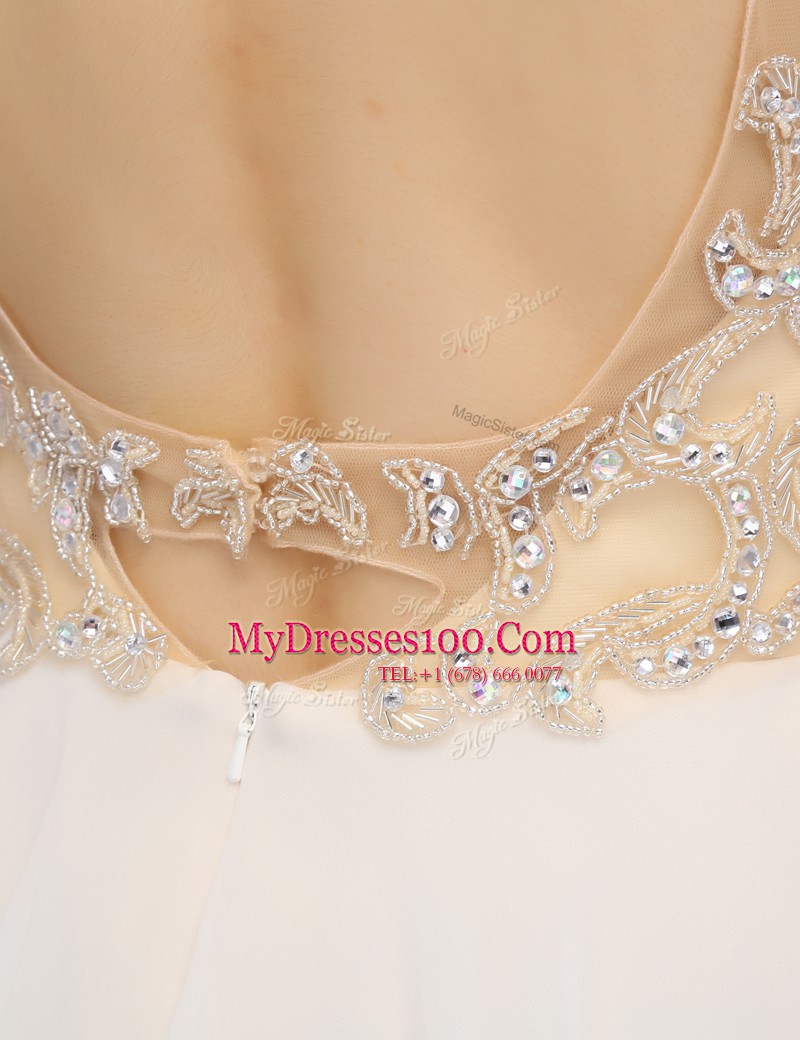 Sumptuous White Chiffon Backless Spaghetti Straps Sleeveless Mini Length Prom Dresses Beading