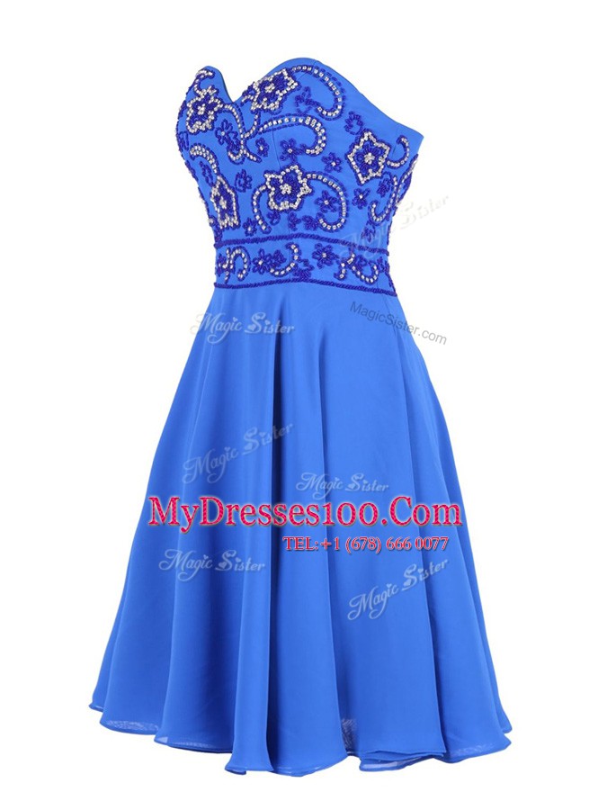 Stunning Beading Dress for Prom Blue Zipper Sleeveless Mini Length