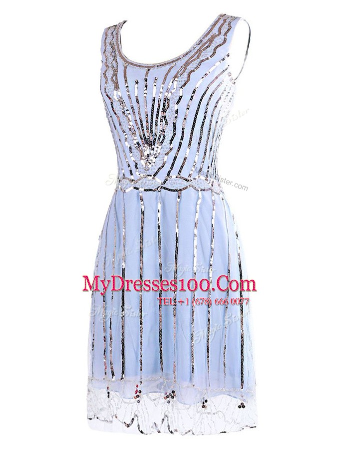 Scoop Sleeveless Prom Evening Gown Mini Length Sequins Lavender Tulle