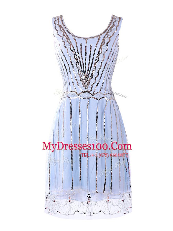 Scoop Sleeveless Prom Evening Gown Mini Length Sequins Lavender Tulle
