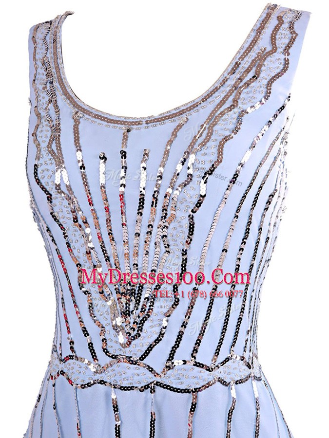 Scoop Sleeveless Prom Evening Gown Mini Length Sequins Lavender Tulle