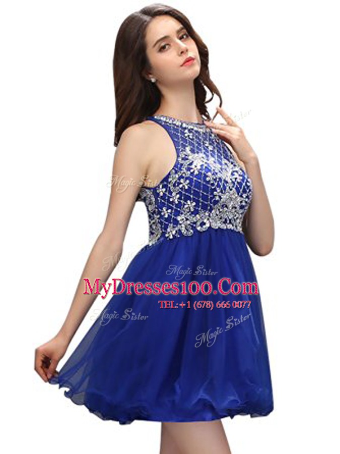 Scoop Mini Length Column/Sheath Sleeveless Royal Blue Evening Dress Zipper