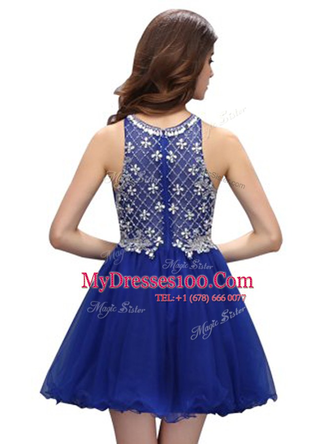 Scoop Mini Length Column/Sheath Sleeveless Royal Blue Evening Dress Zipper