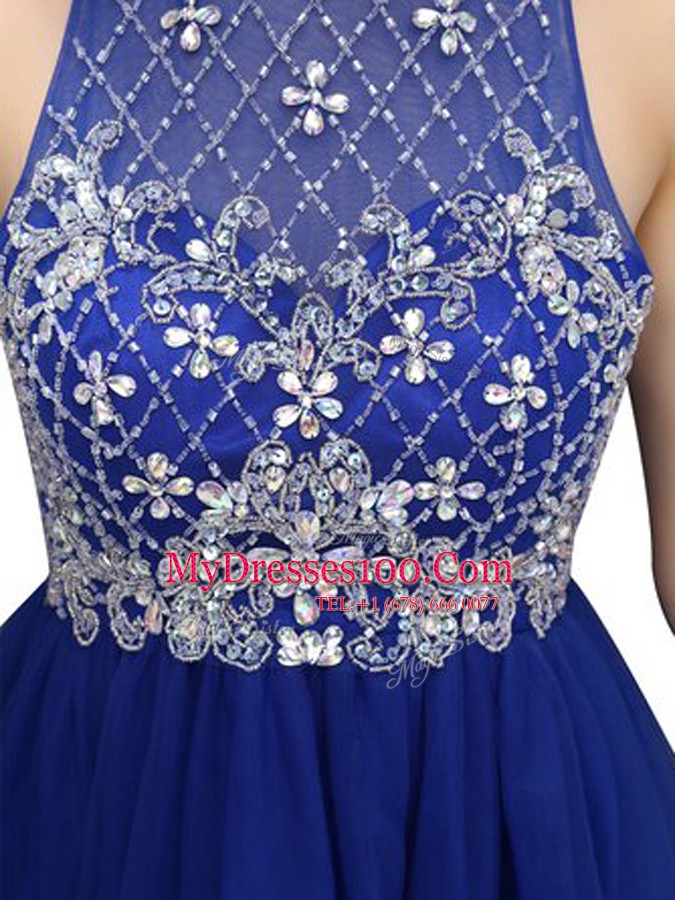 Scoop Mini Length Column/Sheath Sleeveless Royal Blue Evening Dress Zipper