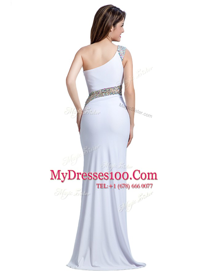 Stylish White One Shoulder Neckline Beading Prom Party Dress Sleeveless Side Zipper