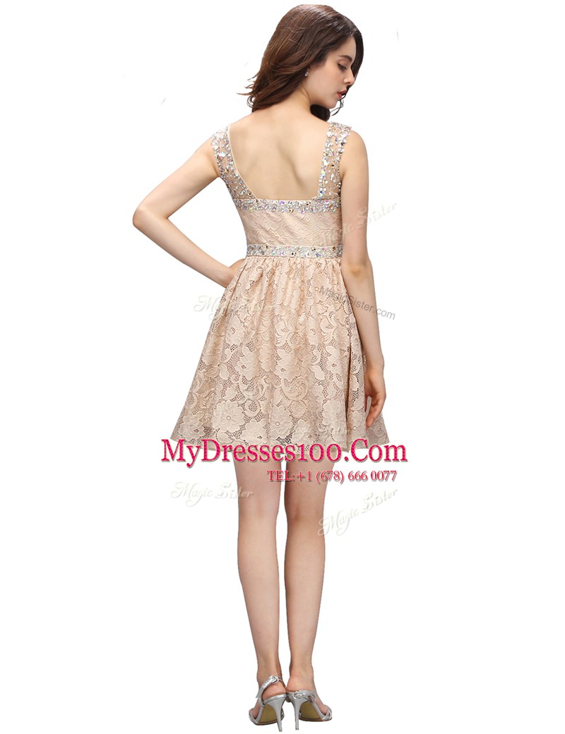 Clearance Champagne Lace Side Zipper Sweetheart Sleeveless Mini Length Club Wear Lace