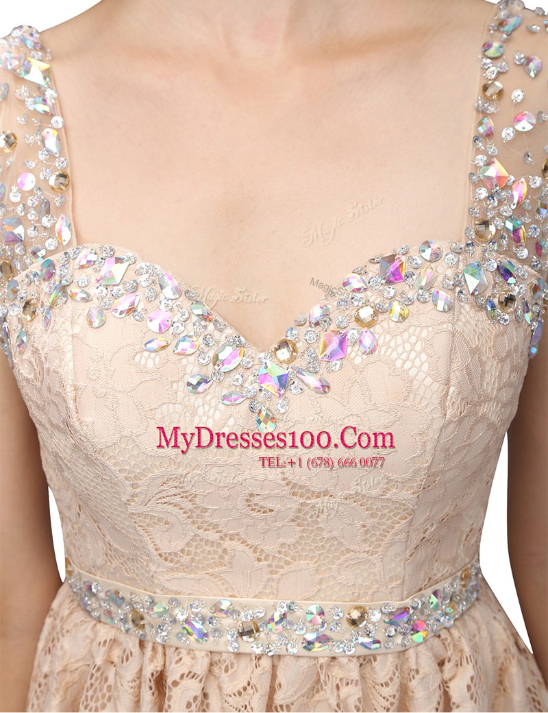 Clearance Champagne Lace Side Zipper Sweetheart Sleeveless Mini Length Club Wear Lace