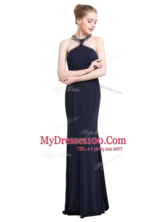 Smart High-neck Sleeveless Chiffon Dress for Prom Beading Zipper