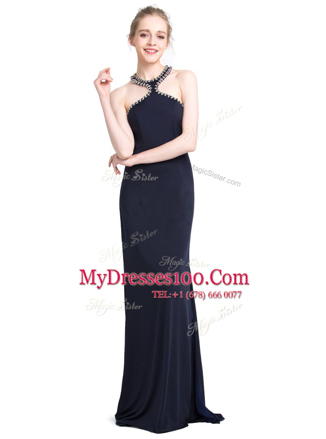 Smart High-neck Sleeveless Chiffon Dress for Prom Beading Zipper