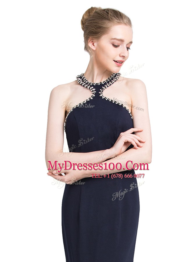 Smart High-neck Sleeveless Chiffon Dress for Prom Beading Zipper