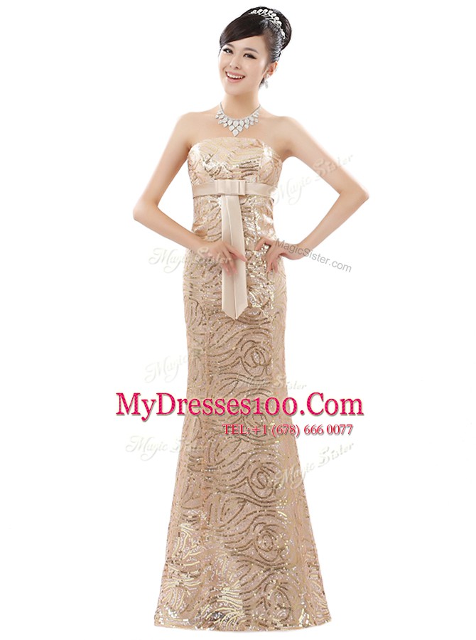 Champagne Satin Zipper Prom Evening Gown Sleeveless Floor Length Appliques