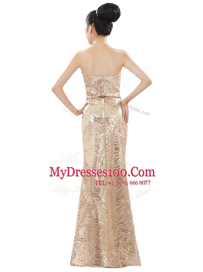 Champagne Satin Zipper Prom Evening Gown Sleeveless Floor Length Appliques