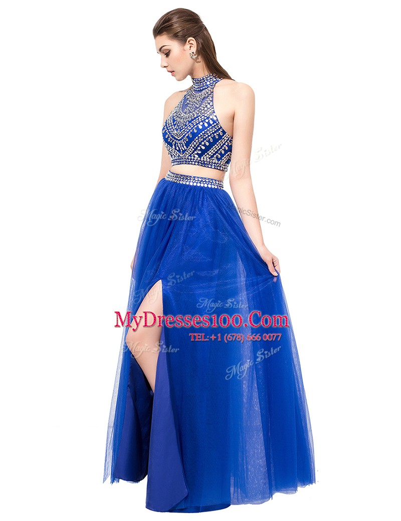 Custom Made Royal Blue Square Criss Cross Beading Prom Dresses Sleeveless