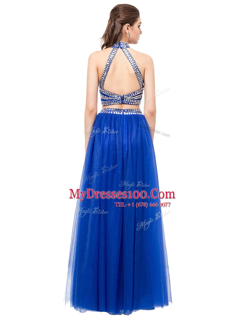 Custom Made Royal Blue Square Criss Cross Beading Prom Dresses Sleeveless