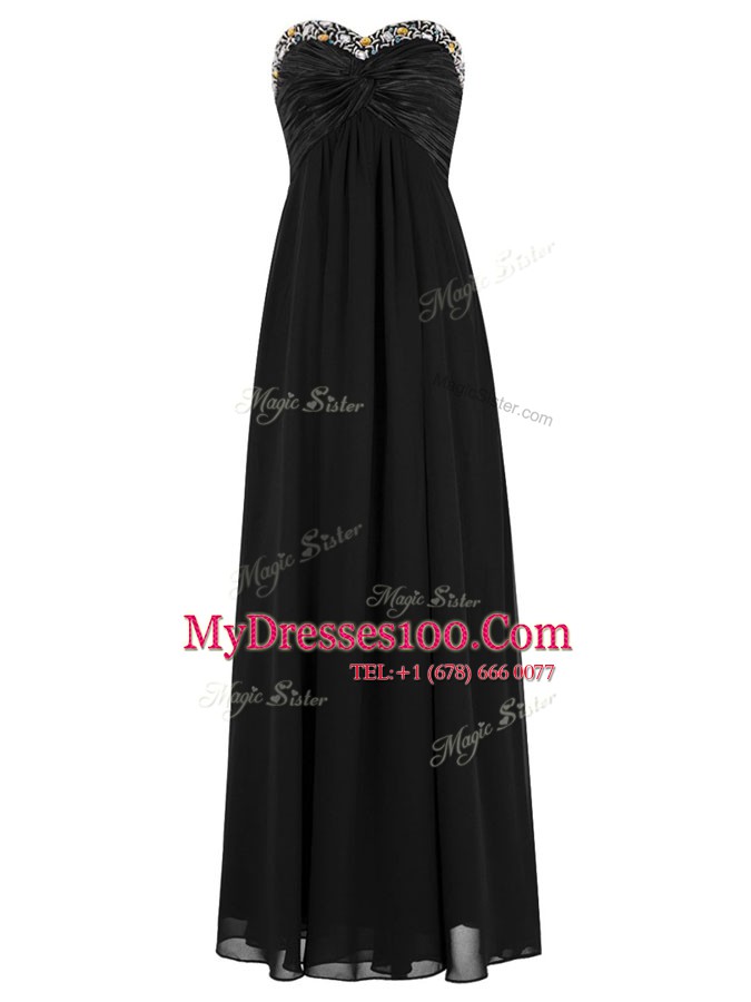 Trendy Black Zipper Sweetheart Beading Prom Party Dress Chiffon Sleeveless