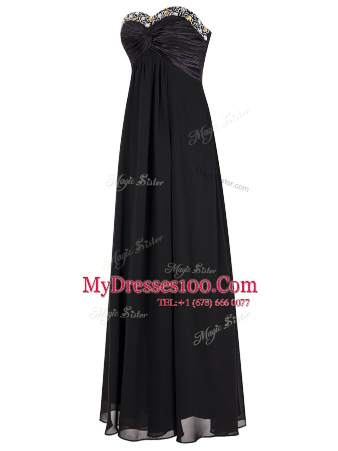 Trendy Black Zipper Sweetheart Beading Prom Party Dress Chiffon Sleeveless