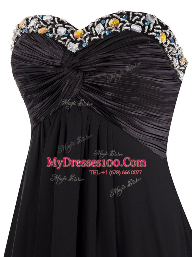 Trendy Black Zipper Sweetheart Beading Prom Party Dress Chiffon Sleeveless