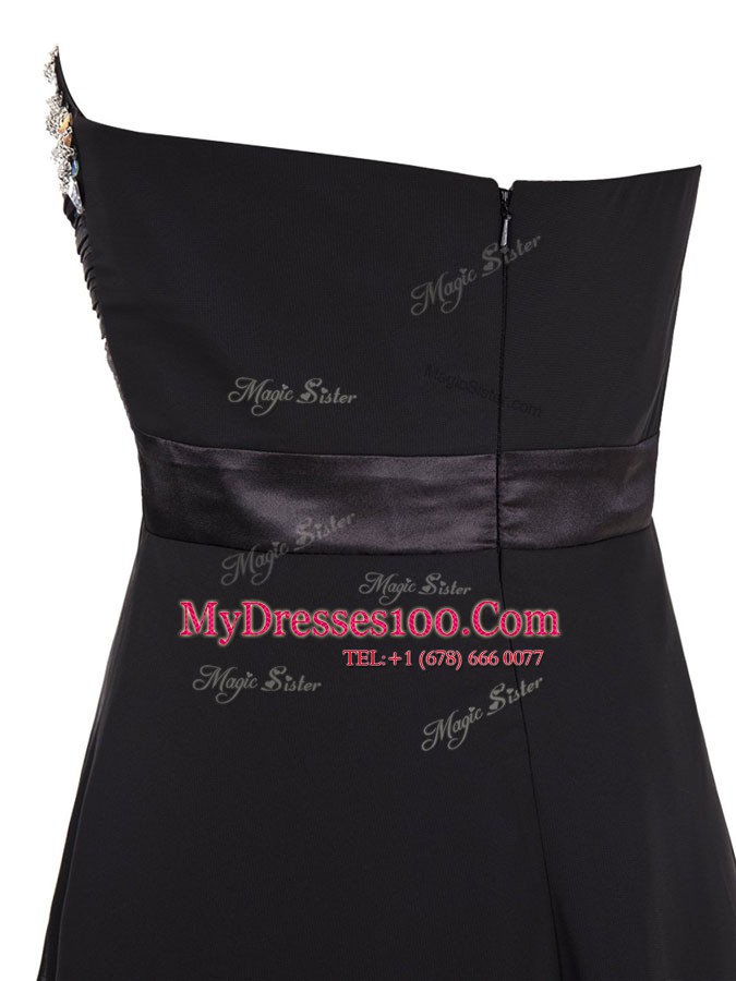 Trendy Black Zipper Sweetheart Beading Prom Party Dress Chiffon Sleeveless