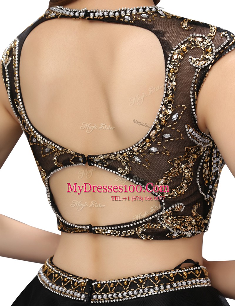 Shining Black High-neck Neckline Beading Prom Evening Gown Sleeveless Backless