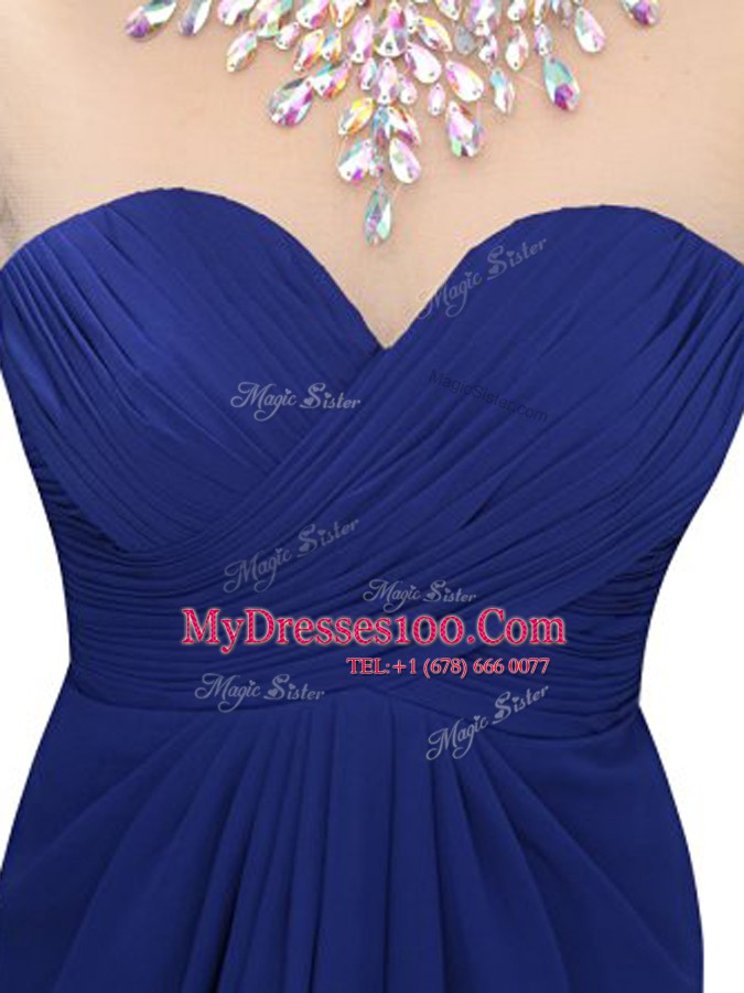 Top Selling Royal Blue High-neck Neckline Beading Teens Party Dress Sleeveless Backless