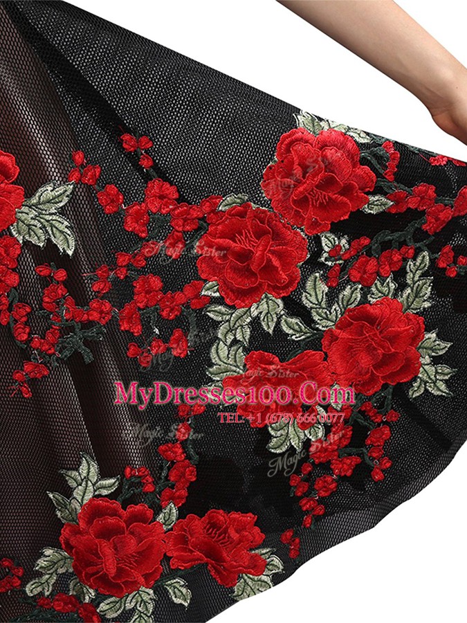 Multi-color Silk Like Satin Zipper Prom Party Dress Sleeveless Knee Length Embroidery