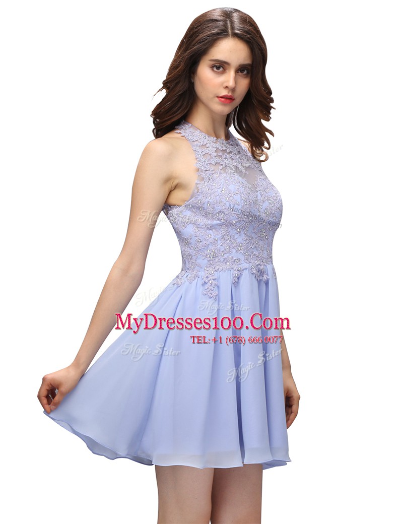Chiffon Sleeveless Mini Length Prom Evening Gown and Beading and Appliques