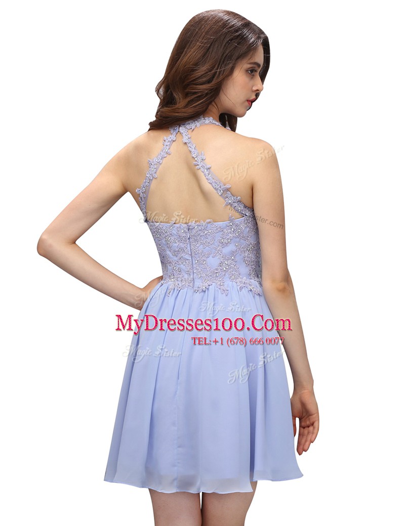 Chiffon Sleeveless Mini Length Prom Evening Gown and Beading and Appliques