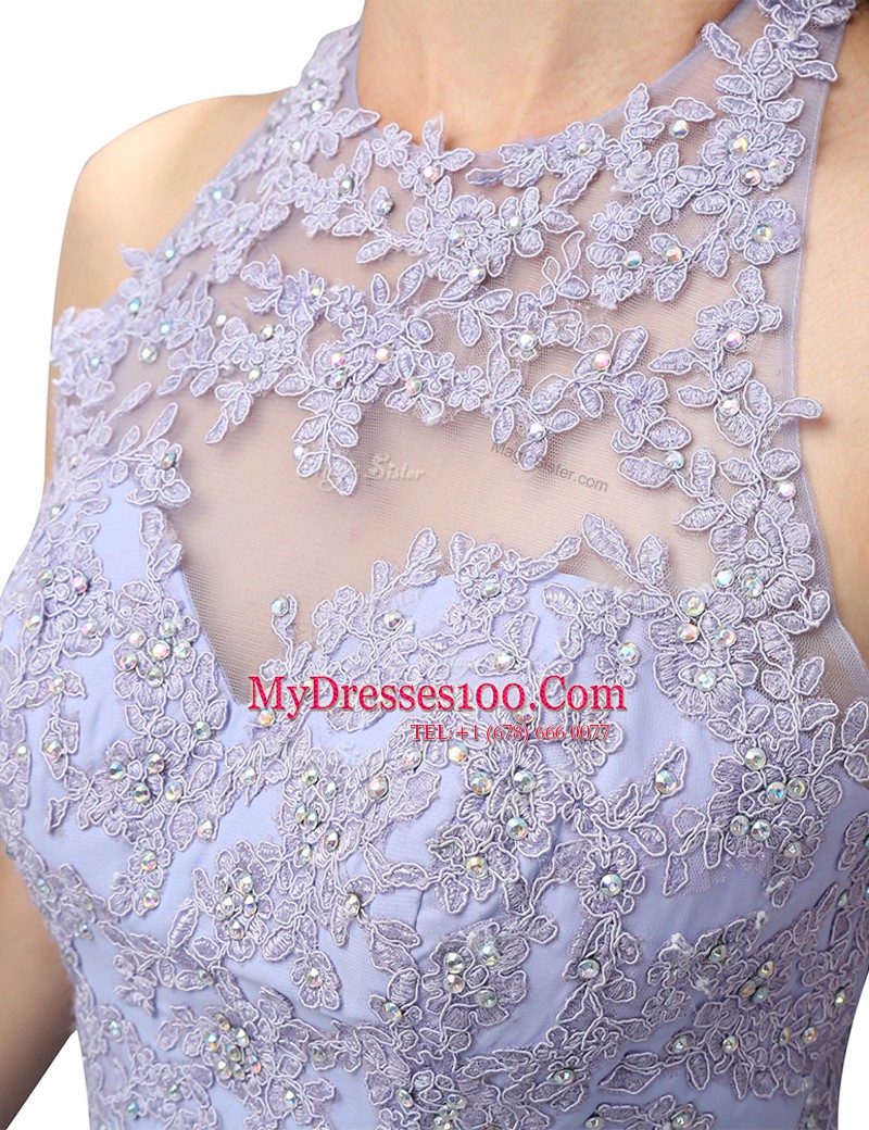 Chiffon Sleeveless Mini Length Prom Evening Gown and Beading and Appliques