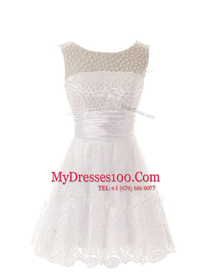 Sophisticated Scoop Sleeveless Zipper Mini Length Beading and Lace Cocktail Dresses