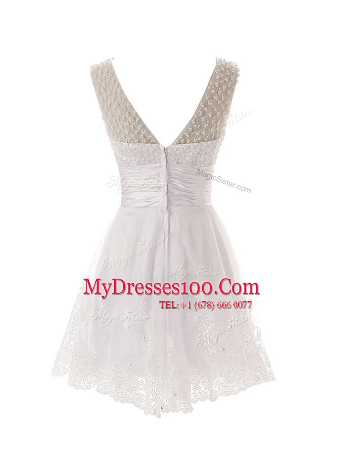 Sophisticated Scoop Sleeveless Zipper Mini Length Beading and Lace Cocktail Dresses