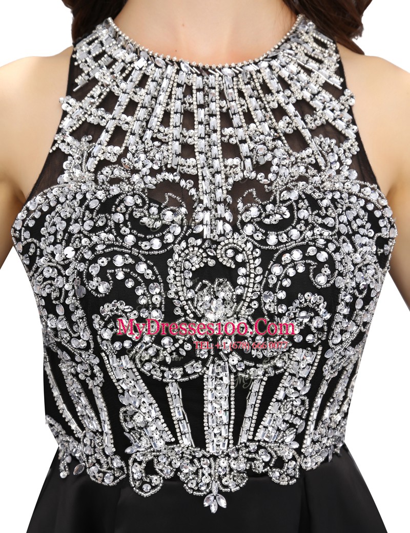 Customized Black Scoop Zipper Beading Prom Evening Gown Sleeveless