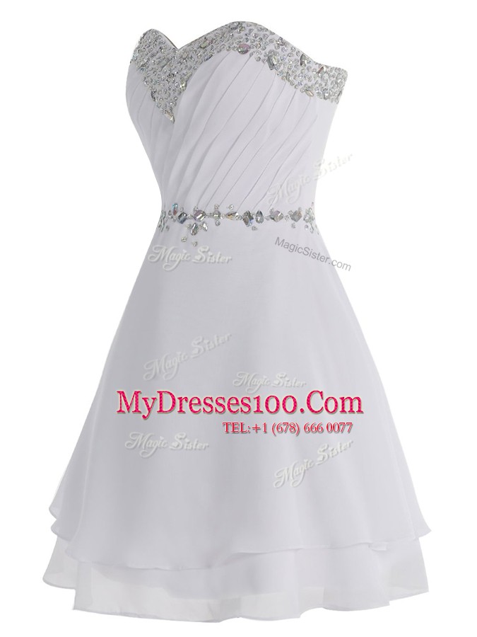 Clearance White Dress for Prom Prom and Party and For with Beading Sweetheart Sleeveless Zipper
