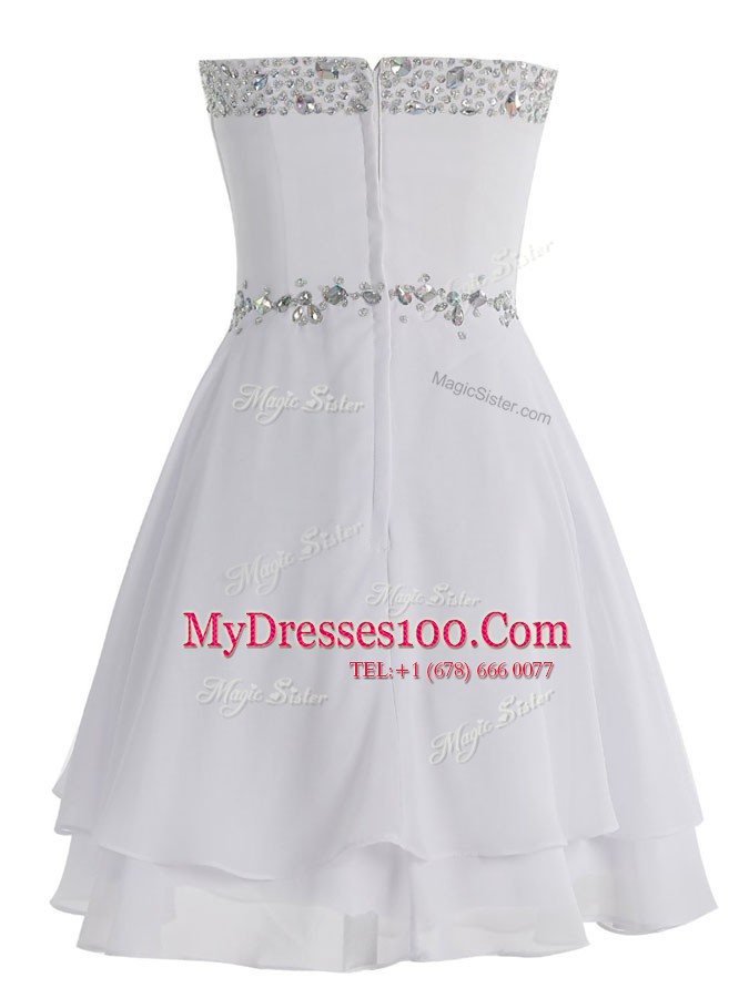 Clearance White Dress for Prom Prom and Party and For with Beading Sweetheart Sleeveless Zipper
