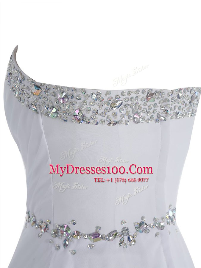 Clearance White Dress for Prom Prom and Party and For with Beading Sweetheart Sleeveless Zipper