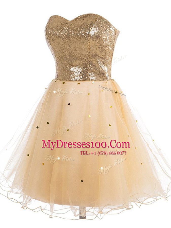 Champagne A-line Organza Sweetheart Sleeveless Sequins Mini Length Lace Up Dress for Prom