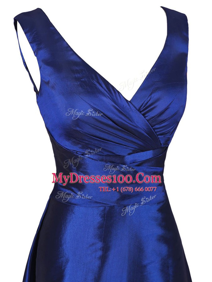 Luxury Navy Blue Prom Party Dress Prom and Party and For with Sashes ribbons V-neck Sleeveless Zipper