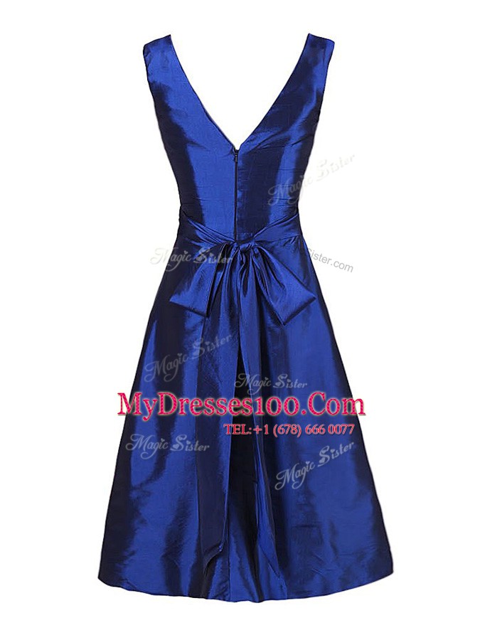 Luxury Navy Blue Prom Party Dress Prom and Party and For with Sashes ribbons V-neck Sleeveless Zipper